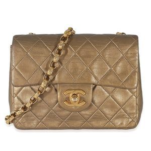 Chanel Vintage Quilted Metallic Gold Leather Bijoux Chain Mini Flap Bag